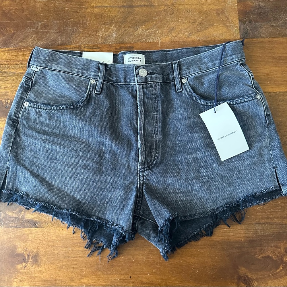 Citizens of Humanity Annabelle Gray black wash Cut Off Denim Shorts size 29 NWT